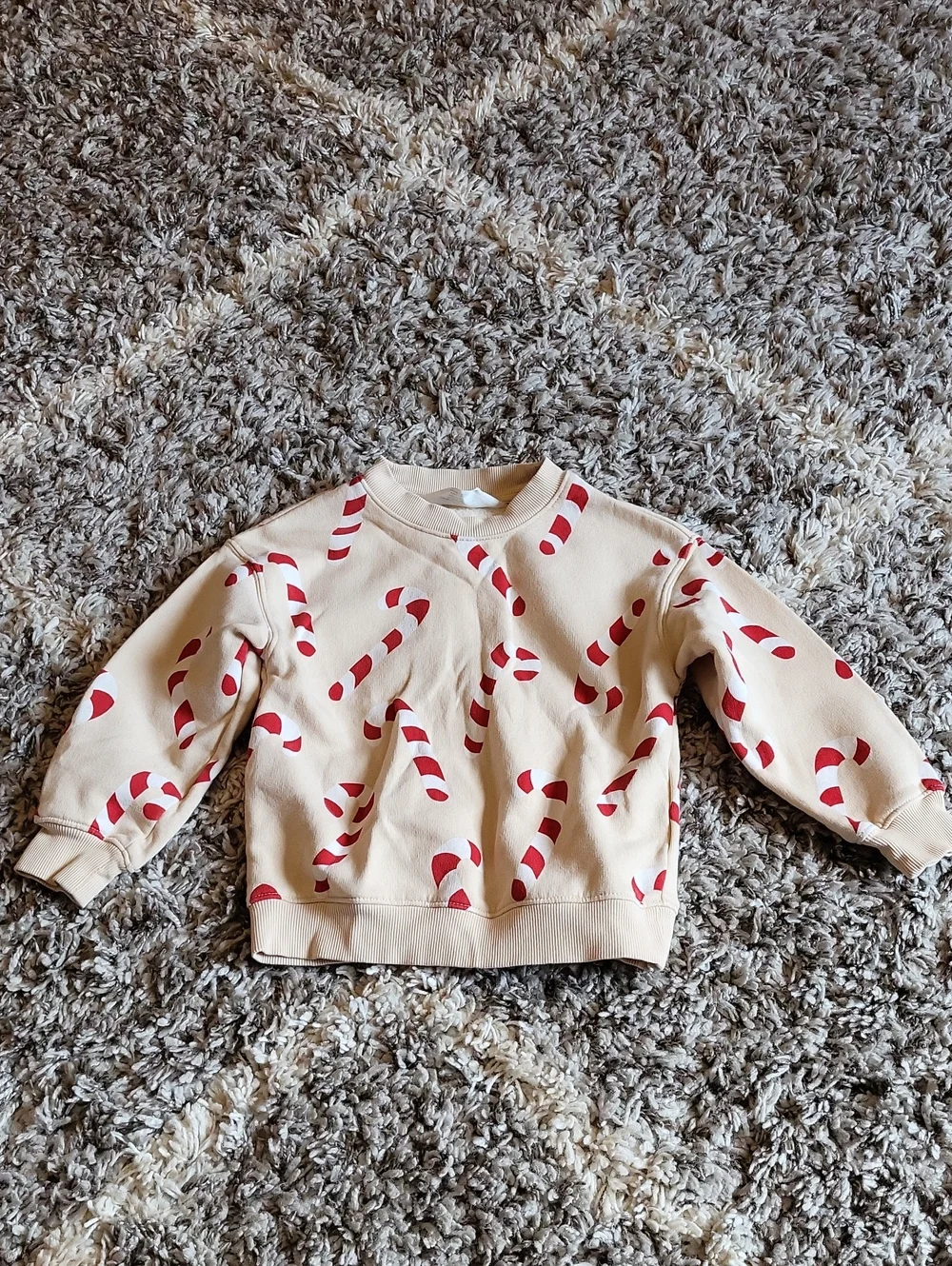 H&M Cream Sweatshirt with Red Candy Cane Motif
